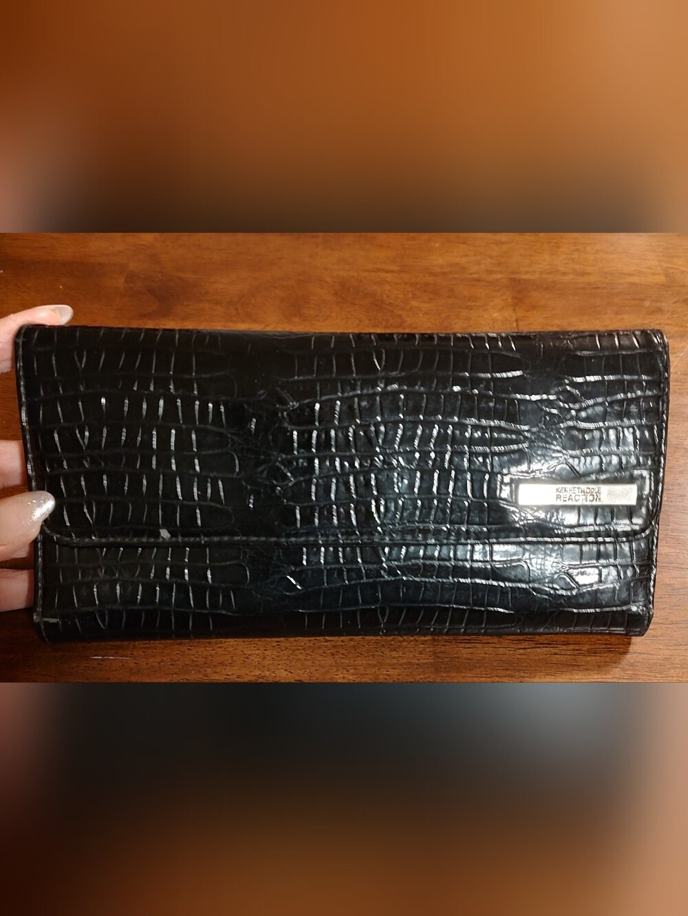 Kenneth Cole Reaction Black Croc-Embossed Fold-Over Wallet